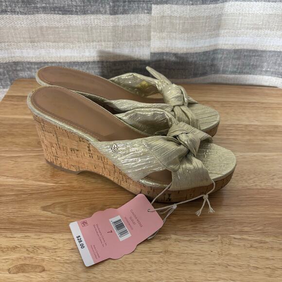Sam & Libby Gold Metallic Wedges Size 7 - Picture 1 of 8